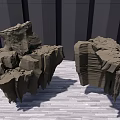 Two Rough Natural Stone Pieces Arranged On Wooden Floor Surface