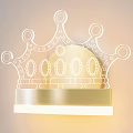 Wall Lamp with Crown Design White Lines Outlining Golden Circular Part and Illuminated White Base