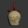 Handcrafted Ceramic Sculpture With Red Handle Nozzles And Colorful Floral Patterns