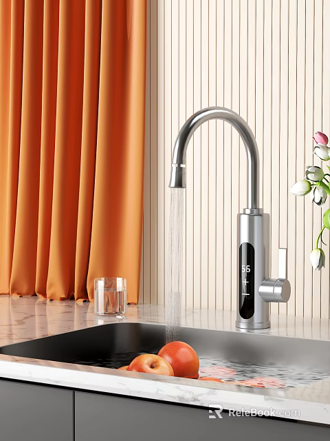 Kitchen Appliance Instant Hot Water Faucet With Digital Display Running Water Glass Cup And Flowers 3d model 