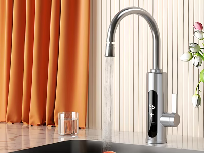 Kitchen Appliance Instant Hot Water Faucet With Digital Display Running Water Glass Cup And Flowers 3d model