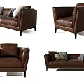 Modern Brown Leather Sofa Set With Decorative Pillows And Contemporary Design 3d model