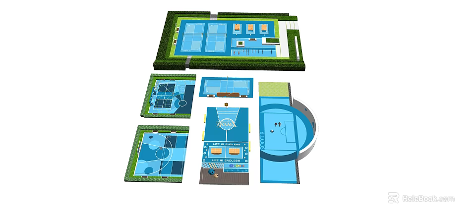 Soccer Field Layout Design With Floor Plans Top View And Marked Grass Areas 3d model 