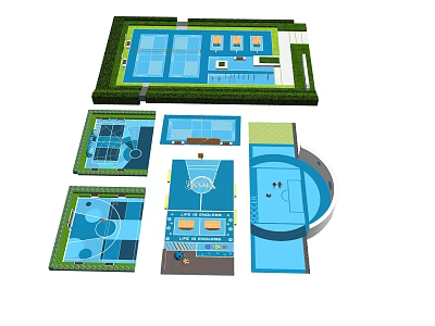 Soccer Field Layout Design With Floor Plans Top View And Marked Grass Areas 3d model
