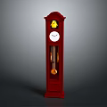 Red Grandfather Clock With Yellow Bird Decoration White Face And Pendulum For Home Decor