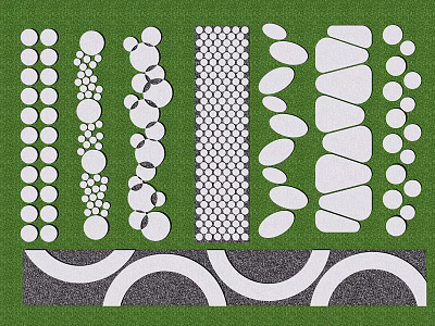 Various White Paving Patterns on Green Background for Garden Landscape Design Ideas 3d model
