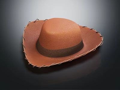 Brown Cowboy Hat With Stitched Brim On Black Background 3d model