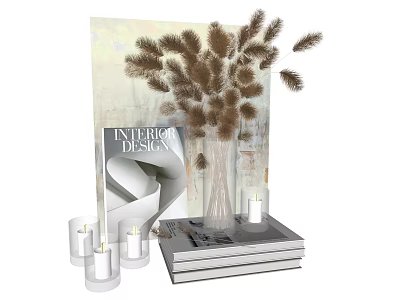 Modern ornaments vase hanging painting book candle 3d model