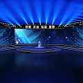 Modern Stage Design With Blue Lighting Circular Platform Large Screens Displaying Innovation Openness Inclusiveness Progress