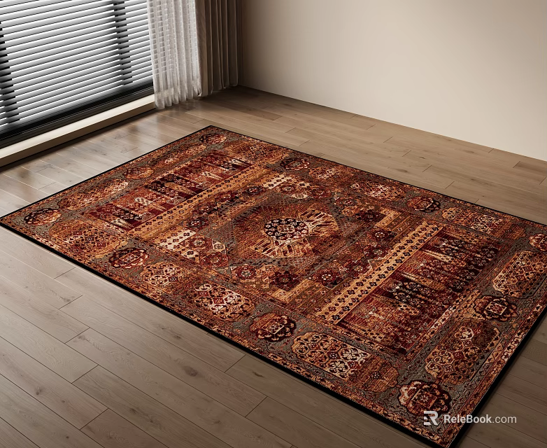 Square Area Rug With Intricate Patterns In Warm Tones 3d model 