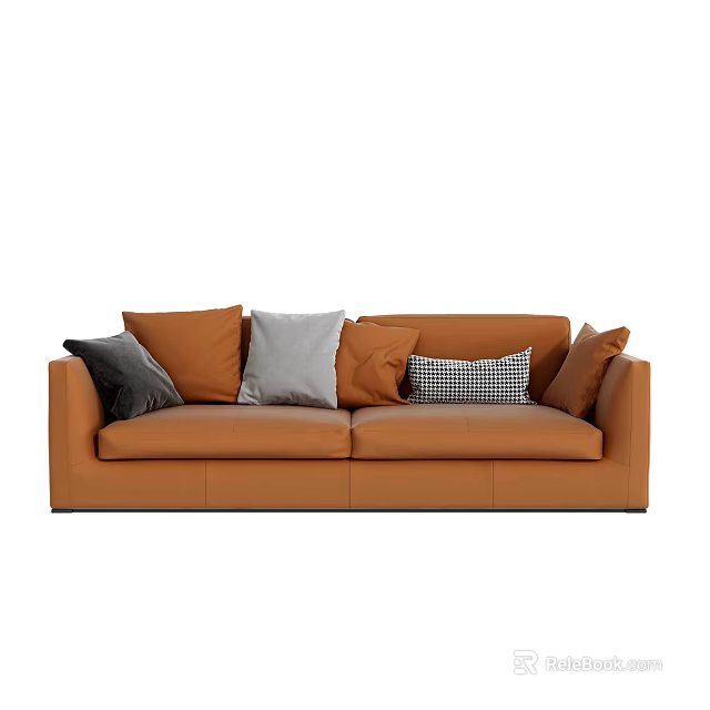Orange Two Seater Sofa With Multiple Mixed Color And Pattern Decorative Cushions 3d model
