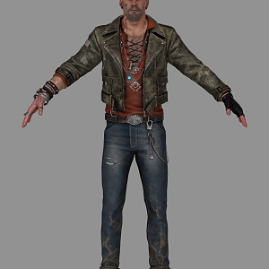 Realistic Gangster Uncle Realistic Male Men Underworld Gangster Uncle Leather Jacket Tattoo Fashion Jeans Jacket 3d model