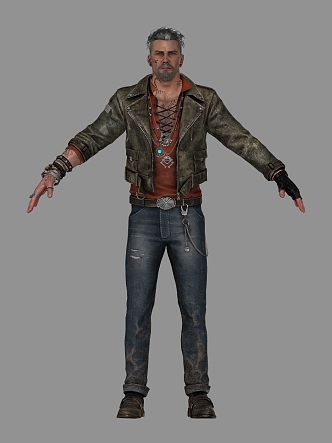 Realistic Gangster Uncle Realistic Male Men Underworld Gangster Uncle Leather Jacket Tattoo Fashion Jeans Jacket 3d model