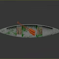 Blue Green Canoe Watercraft Design With Wooden Seats And Orange Paddles