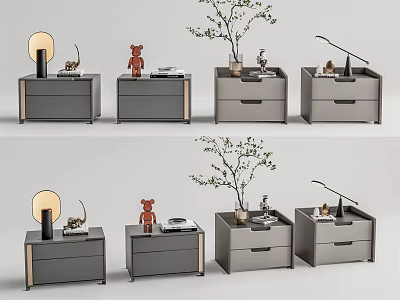 Modern Nightstands With Drawers Table Lamps Decorative Plants And Ornaments Design 3d model