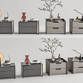 Modern Nightstands With Drawers Table Lamps Decorative Plants And Ornaments Design