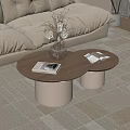 Beige Sofa With Two Round Coffee Tables Wooden Tabletop White Cylindrical Base And Magazines