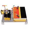 Industrial Tabletop Cutting Equipment With Black Yellow Workbench Red Adjustment Lever And Clamping Fixture