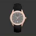 Luxury Rose Gold Watch With Black Leather Strap And Diamond Accents On Dial