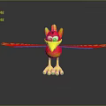 Cartoon Flying Animal With Red Yellow Flame Like Wings Green Eyes And Yellow Feet