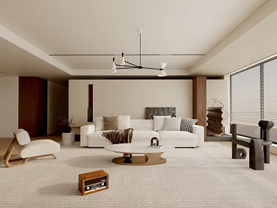Modern Living Room Interior With White Sofa Coffee Table Rug And Wooden Cabinets 3d model
