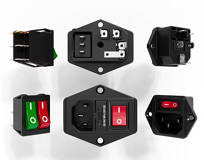 Black Electrical Switch Panels with Integrated Switches Sockets and Multiple Design Options 3d model