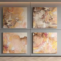 Abstract Paintings Featuring Warm Tones Yellow Pink Beige Textured Brushstrokes Wall Art