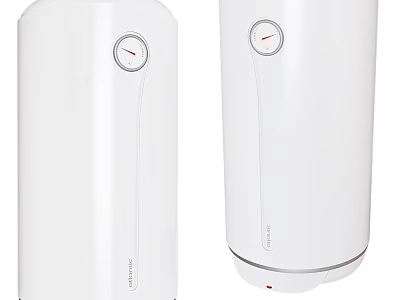 Two White Electric Water Heaters With Round Control Dial And Modern Design 3d model