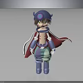 Fantasy Character With Blue Helmet Round Ornament Red Cape And Colorful Outfit Design