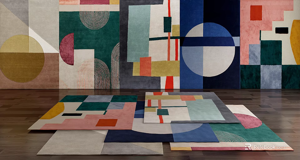 Vibrant Square Rugs With Artistic Geometric Patterns For Modern Floor Decor 3d model