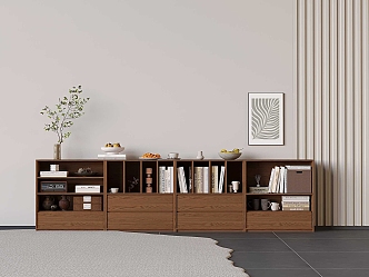 Antique Style Solid Wood Low Bookcase Bookshelf Bucket Cabinet Low Floor Cabinet Floor-Standing Lattice TV Cabinet Storage Cabinet 3d model