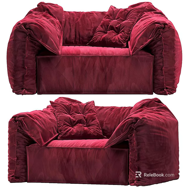 Red Velvet Single Sofa Featuring Plush Cushions and Soft Armrests for Cozy Interior 3d model 
