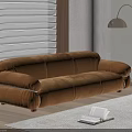 Cozy Modern Brown Velvety Two Seater Sofa With White Blinds Floor Lamp And Wooden Floor