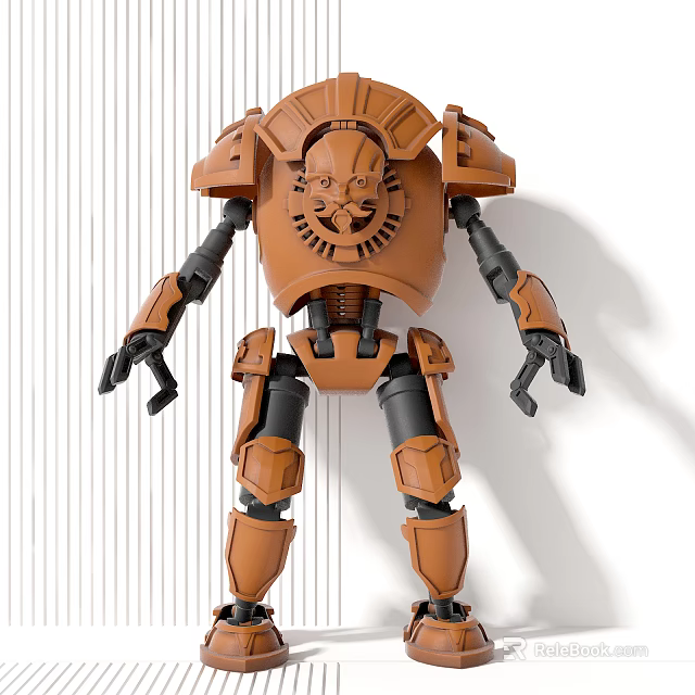 Smart Machine Robot Model With Brown Mechanical Armor And Black Articulated Limbs 3d model