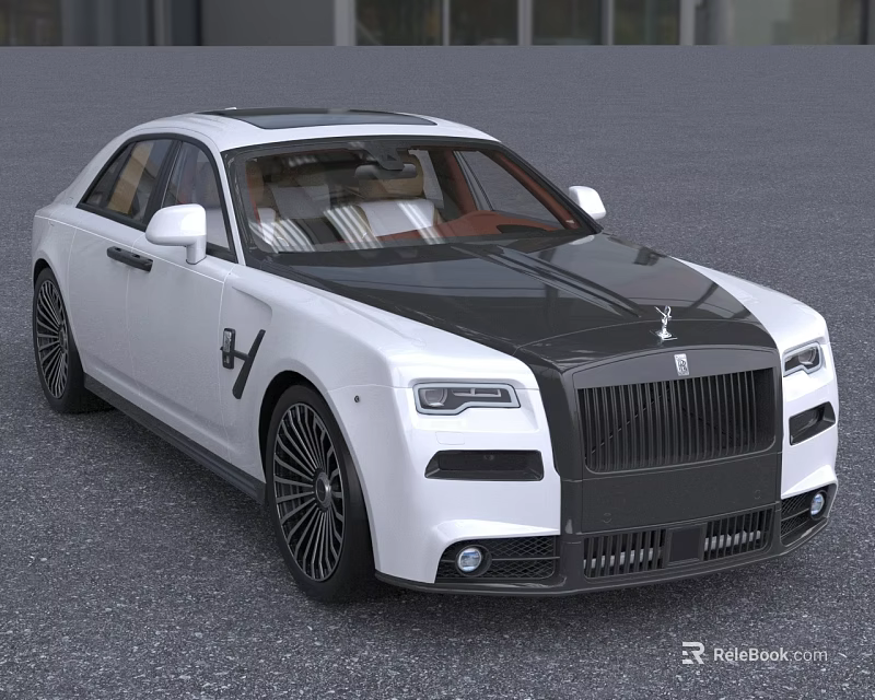 Luxury White And Black Sedan With Large Grille Black Wheels And Beige Seats 3d model 