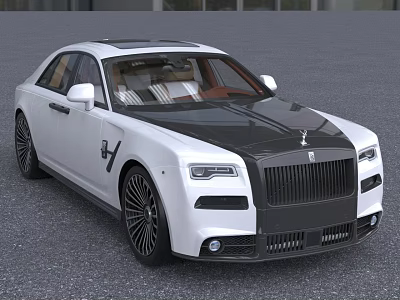Luxury White And Black Sedan With Large Grille Black Wheels And Beige Seats 3d model
