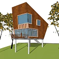 Modern Vacation Rental Architecture Featuring Sloped Design Large Glass Windows And Surrounding Trees