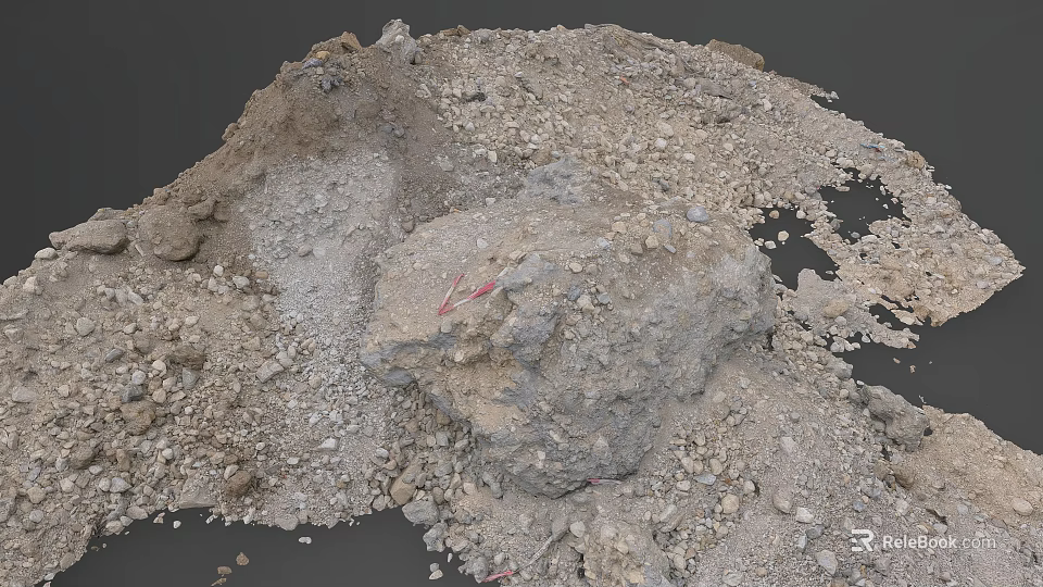 Loose Soil and Stones Pile with Small Red Markers on Construction Site Terrain 3d model 