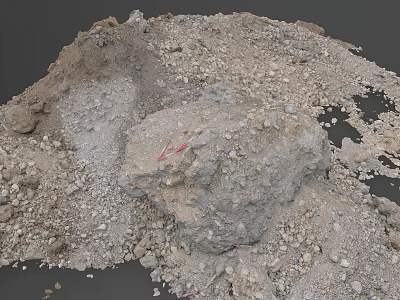 Loose Soil and Stones Pile with Small Red Markers on Construction Site Terrain 3d model