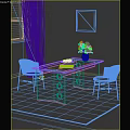 Bright Interior Wooden Dining Table With Circular Cutouts Vase Flowers And Green Chairs