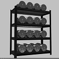 Black Metal Shelving Unit With Multiple Layers For Storing Dumbbells And Fitness Equipment