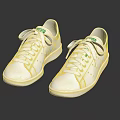 Sleek White Lace Up Sneakers With Green Accents And White Sole