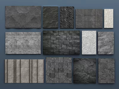 Various Textured Wall Surfaces With Gray Stone Brick And Pattern Designs 3d model