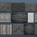 Various Textured Wall Surfaces With Gray Stone Brick And Pattern Designs 3d model