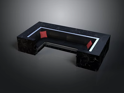 Modern L Shaped Sofa With Black Marble Top And Red Cushions 3d model