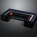 Modern L Shaped Sofa With Black Marble Top And Red Cushions