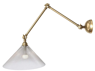 Brass Wall Lamp With Adjustable Arm And Transparent Ribbed Glass Shade 3d model