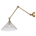 Brass Wall Lamp With Adjustable Arm And Transparent Ribbed Glass Shade