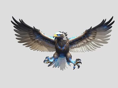 Majestic Eagle Spreading Wings Flying With Blue and Brown Feathers Open Claws Against Gray Background 3d model