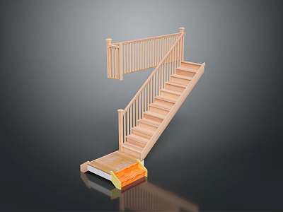 Wooden Staircase Design With Handrail Steps And Underneath Support Structure 3d model